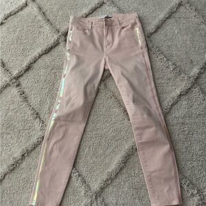 J Brand Light Pink Skinny Pants with Iridescent Accents